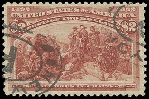 US Stamp Values Scott Cat. 242: 1893 US$2.00 Columbian Exposition. H.R. Harmer, Oct 2014, Sale 3006, Lot 1271
