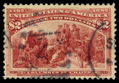US Stamps Values Scott Catalogue #242 - US$2.00 1893 Columbian Exposition. Daniel Kelleher Auctions, Apr 2013, Sale 636, Lot 201
