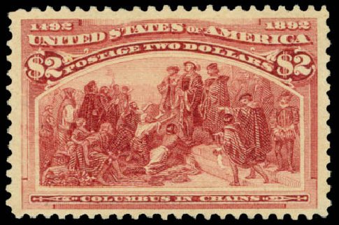 US Stamps Values Scott Cat. # 242: 1893 US$2.00 Columbian Exposition. Daniel Kelleher Auctions, Mar 2014, Sale 648, Lot 2101