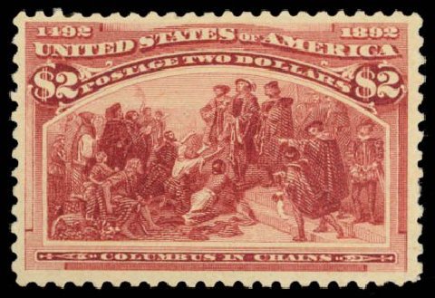 Value of US Stamp Scott Catalog # 242 - 1893 US$2.00 Columbian Exposition. Daniel Kelleher Auctions, Dec 2014, Sale 661, Lot 211