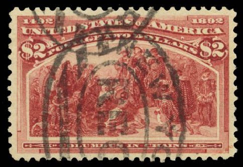 Values of US Stamps Scott Cat. 242: 1893 US$2.00 Columbian Exposition. Daniel Kelleher Auctions, Sep 2014, Sale 655, Lot 324
