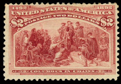 Values of US Stamp Scott # 242: 1893 US$2.00 Columbian Exposition. Daniel Kelleher Auctions, Aug 2015, Sale 672, Lot 2494