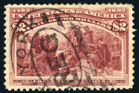 Costs of US Stamps Scott # 242: 1893 US$2.00 Columbian Exposition. Harmer-Schau Auction Galleries, Feb 2009, Sale 80, Lot 1215