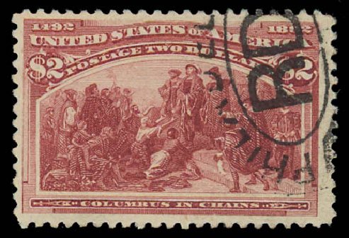 Value of US Stamp Scott Catalogue 242: 1893 US$2.00 Columbian Exposition. Daniel Kelleher Auctions, Jul 2011, Sale 625, Lot 832