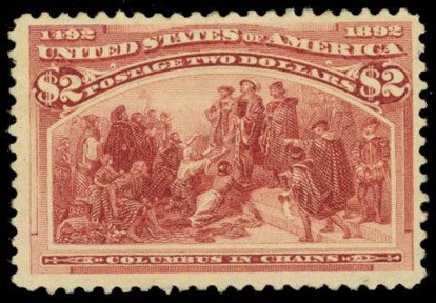 Value of US Stamps Scott Catalog 242: 1893 US$2.00 Columbian Exposition. Daniel Kelleher Auctions, Sep 2014, Sale 655, Lot 323