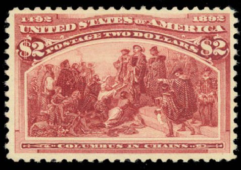 Values of US Stamp Scott Catalogue # 242 - 1893 US$2.00 Columbian Exposition. Daniel Kelleher Auctions, Aug 2015, Sale 672, Lot 2493