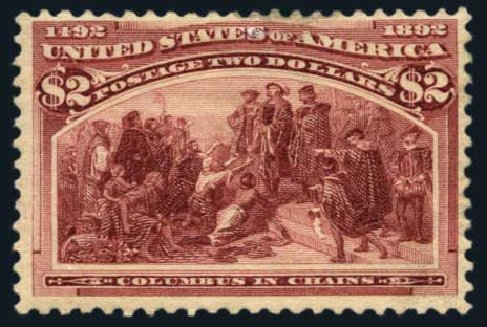 Values of US Stamp Scott Catalog #242 - 1893 US$2.00 Columbian Exposition. Harmer-Schau Auction Galleries, Aug 2014, Sale 102, Lot 1856