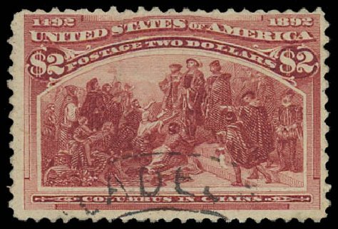 Cost of US Stamp Scott Cat. # 242 - US$2.00 1893 Columbian Exposition. Daniel Kelleher Auctions, Jan 2012, Sale 628, Lot 366