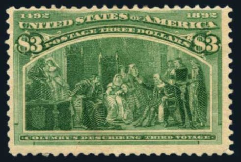 US Stamp Prices Scott Catalog # 243: 1893 US$3.00 Columbian Exposition. Harmer-Schau Auction Galleries, Aug 2014, Sale 102, Lot 1867
