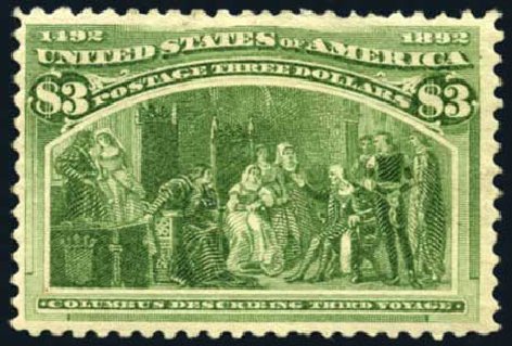 US Stamp Values Scott Cat. #243 - 1893 US$3.00 Columbian Exposition. Harmer-Schau Auction Galleries, Oct 2008, Sale 79, Lot 137
