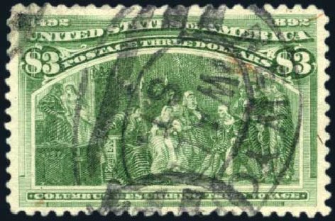 US Stamp Prices Scott Cat. 243: 1893 US$3.00 Columbian Exposition. Harmer-Schau Auction Galleries, Mar 2011, Sale 89, Lot 237