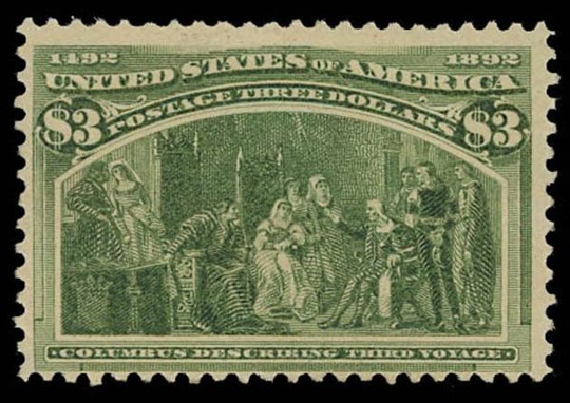 US Stamp Price Scott Cat. 243 - US$3.00 1893 Columbian Exposition. Daniel Kelleher Auctions, Oct 2011, Sale 626, Lot 247