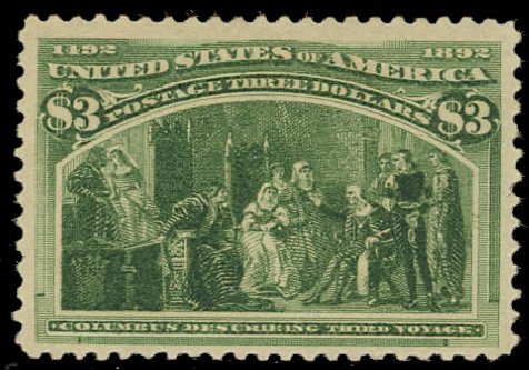 Cost of US Stamps Scott Catalogue 243 - US$3.00 1893 Columbian Exposition. Daniel Kelleher Auctions, Jan 2012, Sale 628, Lot 367