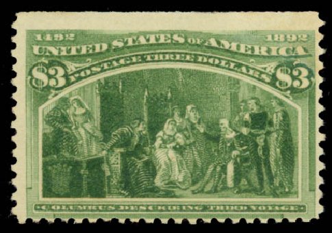 US Stamps Values Scott Catalogue # 243 - US$3.00 1893 Columbian Exposition. Daniel Kelleher Auctions, Jan 2015, Sale 663, Lot 1487