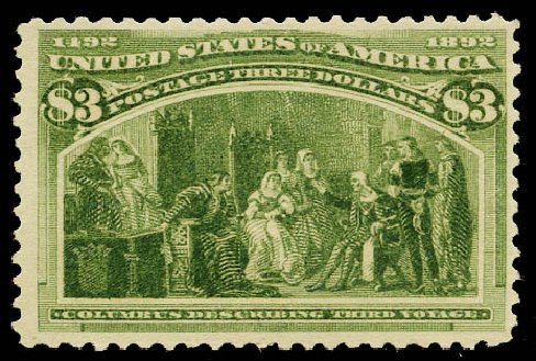 Values of US Stamp Scott Catalog 243: US$3.00 1893 Columbian Exposition. Daniel Kelleher Auctions, May 2015, Sale 669, Lot 2747