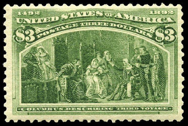 Prices of US Stamp Scott Cat. #243: US$3.00 1893 Columbian Exposition. Matthew Bennett International, May 2014, Sale 350, Lot 368