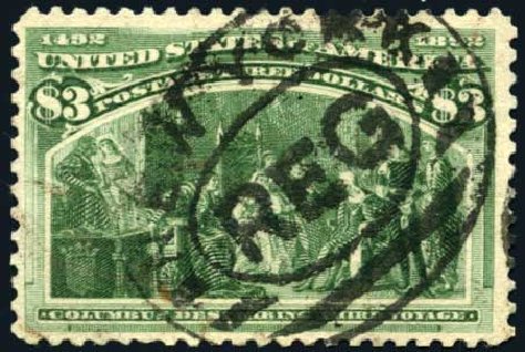 Costs of US Stamps Scott Catalogue # 243 - US$3.00 1893 Columbian Exposition. Harmer-Schau Auction Galleries, May 2014, Sale 101, Lot 138