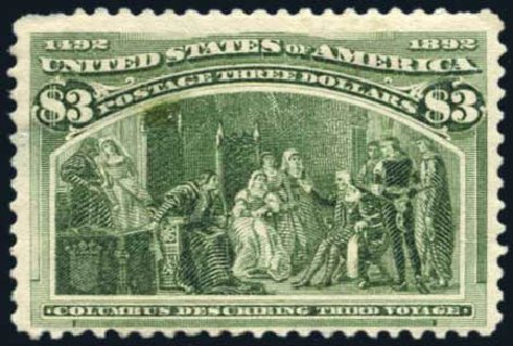 US Stamps Prices Scott Catalog #243: US$3.00 1893 Columbian Exposition. Harmer-Schau Auction Galleries, Aug 2011, Sale 90, Lot 1378