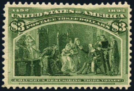 US Stamp Value Scott Catalog #243 - 1893 US$3.00 Columbian Exposition. Harmer-Schau Auction Galleries, Oct 2013, Sale 99, Lot 158