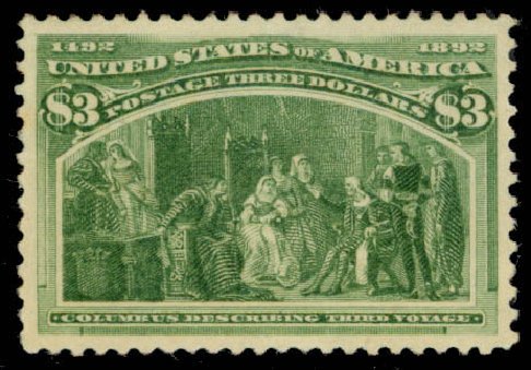 Cost of US Stamp Scott Cat. # 243 - US$3.00 1893 Columbian Exposition. Daniel Kelleher Auctions, Mar 2013, Sale 635, Lot 368