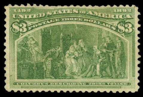 US Stamp Values Scott # 243: US$3.00 1893 Columbian Exposition. Daniel Kelleher Auctions, Sep 2014, Sale 655, Lot 328