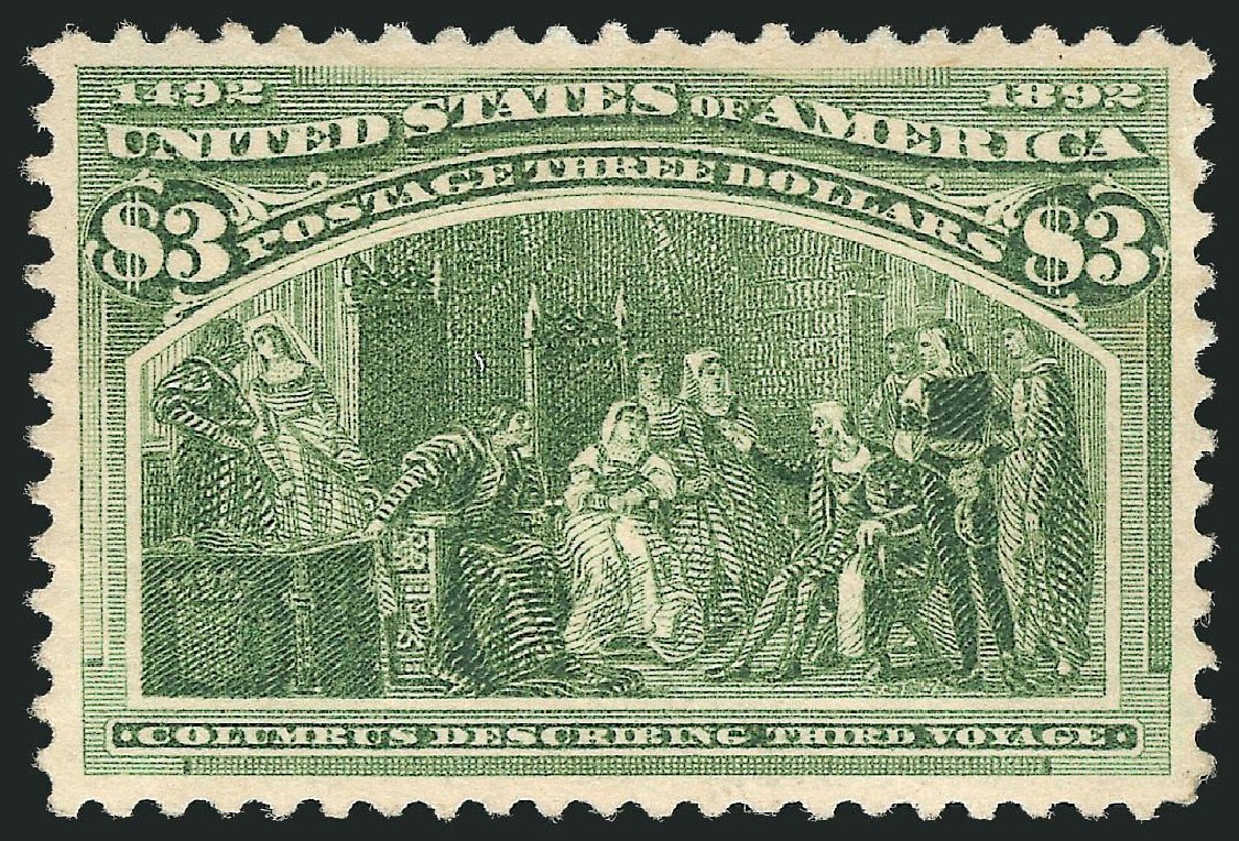 Values of US Stamp Scott Catalogue # 243 - US$3.00 1893 Columbian Exposition. Robert Siegel Auction Galleries, Sep 2014, Sale 1078, Lot 368