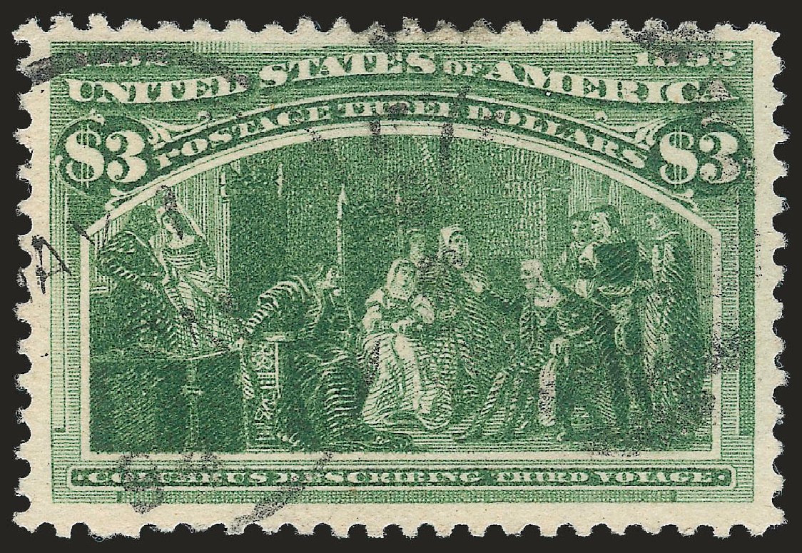 Prices of US Stamps Scott 243: US$3.00 1893 Columbian Exposition. Robert Siegel Auction Galleries, Dec 2009, Sale 982, Lot 5588