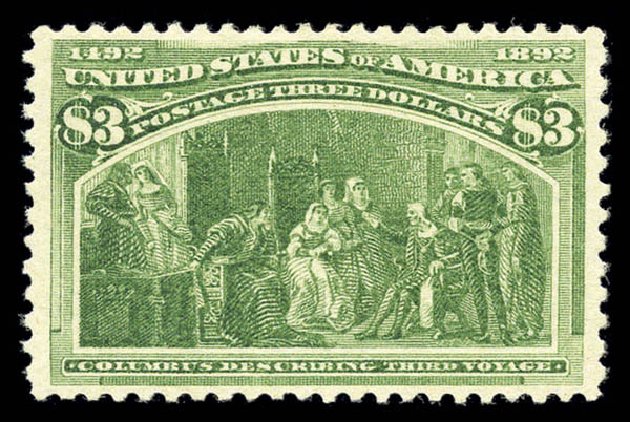 Values of US Stamp Scott Catalogue 243: 1893 US$3.00 Columbian Exposition. Matthew Bennett International, Sep 2010, Sale 331, Lot 599