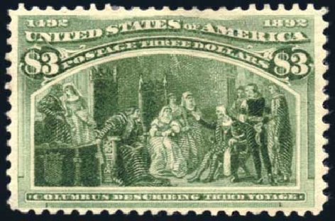 Value of US Stamps Scott Cat. #243: 1893 US$3.00 Columbian Exposition. Harmer-Schau Auction Galleries, Feb 2009, Sale 80, Lot 1219