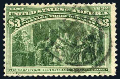 US Stamps Value Scott Catalogue # 243: US$3.00 1893 Columbian Exposition. Harmer-Schau Auction Galleries, Aug 2011, Sale 90, Lot 1379