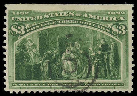 US Stamp Prices Scott Catalogue # 243: US$3.00 1893 Columbian Exposition. Daniel Kelleher Auctions, Oct 2012, Sale 632, Lot 1149