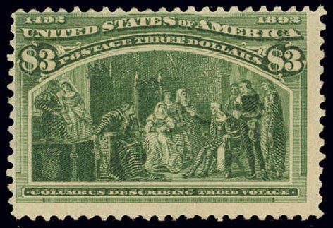 Value of US Stamps Scott Catalogue 243: US$3.00 1893 Columbian Exposition. Daniel Kelleher Auctions, Feb 2013, Sale 634, Lot 169