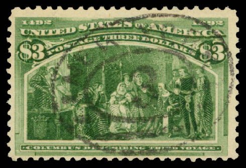 Price of US Stamp Scott #243 - 1893 US$3.00 Columbian Exposition. Daniel Kelleher Auctions, Aug 2015, Sale 672, Lot 2499