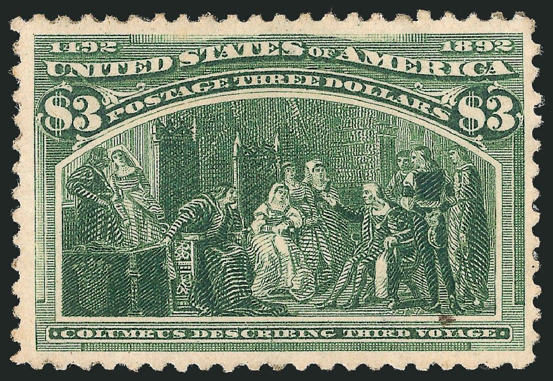 US Stamp Values Scott Catalogue # 243 - 1893 US$3.00 Columbian Exposition. Robert Siegel Auction Galleries, Dec 2012, Sale 1037, Lot 1849