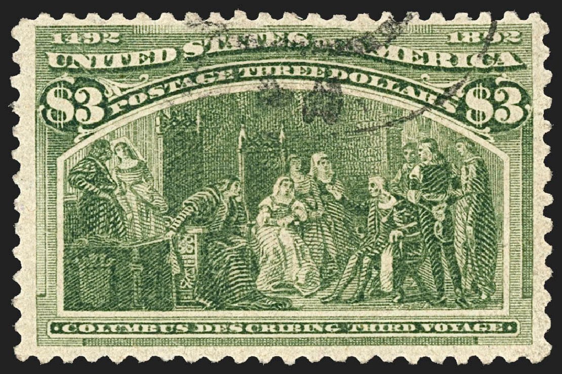 Values of US Stamps Scott Catalogue #243 - 1893 US$3.00 Columbian Exposition. Robert Siegel Auction Galleries, Jul 2015, Sale 1107, Lot 339
