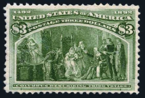 Costs of US Stamps Scott Catalog 243 - 1893 US$3.00 Columbian Exposition. Harmer-Schau Auction Galleries, Aug 2014, Sale 102, Lot 1870