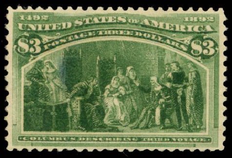 Prices of US Stamp Scott Cat. #243 - 1893 US$3.00 Columbian Exposition. Daniel Kelleher Auctions, Sep 2013, Sale 639, Lot 1080