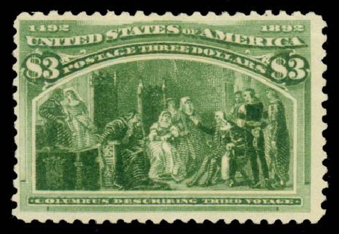 Prices of US Stamps Scott 243: 1893 US$3.00 Columbian Exposition. Daniel Kelleher Auctions, Sep 2013, Sale 639, Lot 410