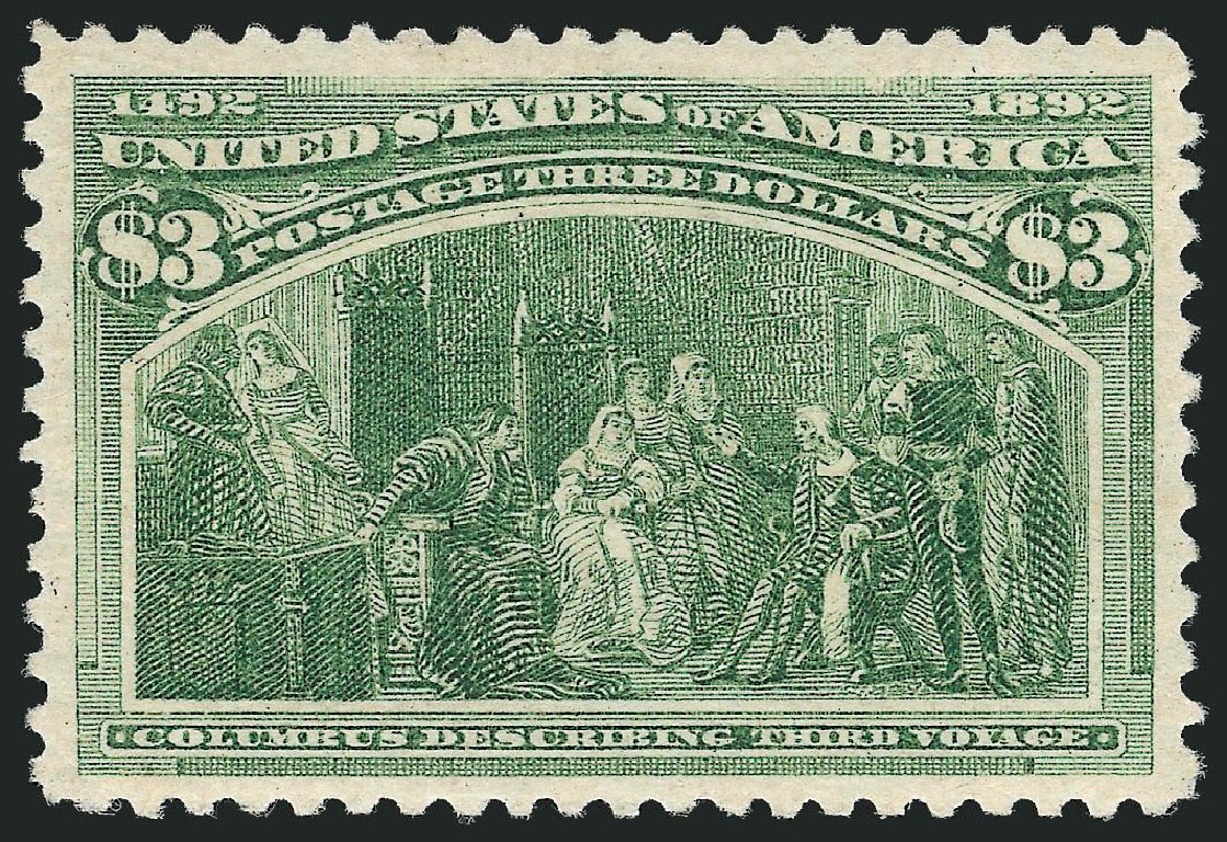 Values of US Stamp Scott Cat. # 243: 1893 US$3.00 Columbian Exposition. Robert Siegel Auction Galleries, Nov 2013, Sale 1061, Lot 3720