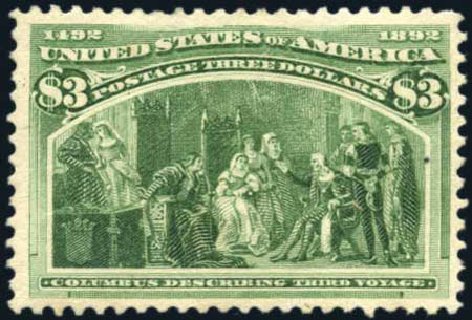 US Stamp Prices Scott Catalogue 243: 1893 US$3.00 Columbian Exposition. Harmer-Schau Auction Galleries, Apr 2010, Sale 85, Lot 271
