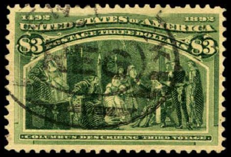 Costs of US Stamp Scott Catalogue 243: 1893 US$3.00 Columbian Exposition. Harmer-Schau Auction Galleries, Feb 2012, Sale 92, Lot 1011