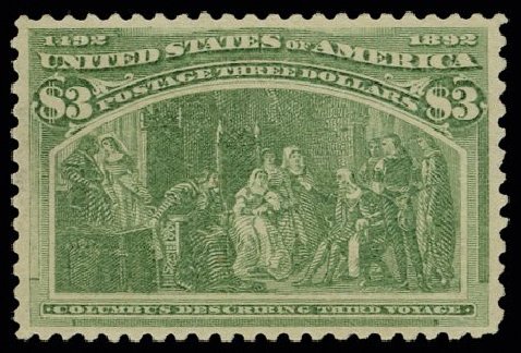 US Stamp Values Scott # 243 - US$3.00 1893 Columbian Exposition. H.R. Harmer, May 2014, Sale 3005, Lot 1181