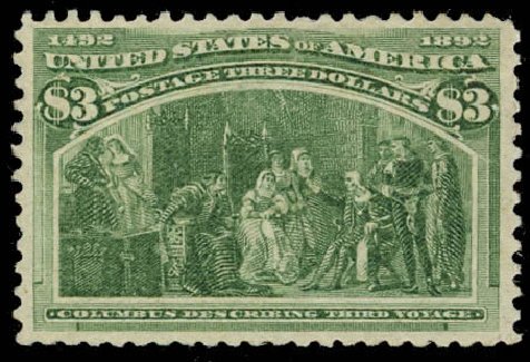 Value of US Stamp Scott Cat. 243: 1893 US$3.00 Columbian Exposition. Daniel Kelleher Auctions, Jun 2012, Sale 630, Lot 1551