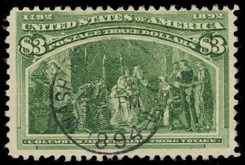 US Stamp Prices Scott # 243: US$3.00 1893 Columbian Exposition. Daniel Kelleher Auctions, Aug 2012, Sale 631, Lot 921