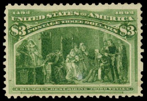 US Stamps Values Scott 243: 1893 US$3.00 Columbian Exposition. Daniel Kelleher Auctions, Dec 2013, Sale 640, Lot 211