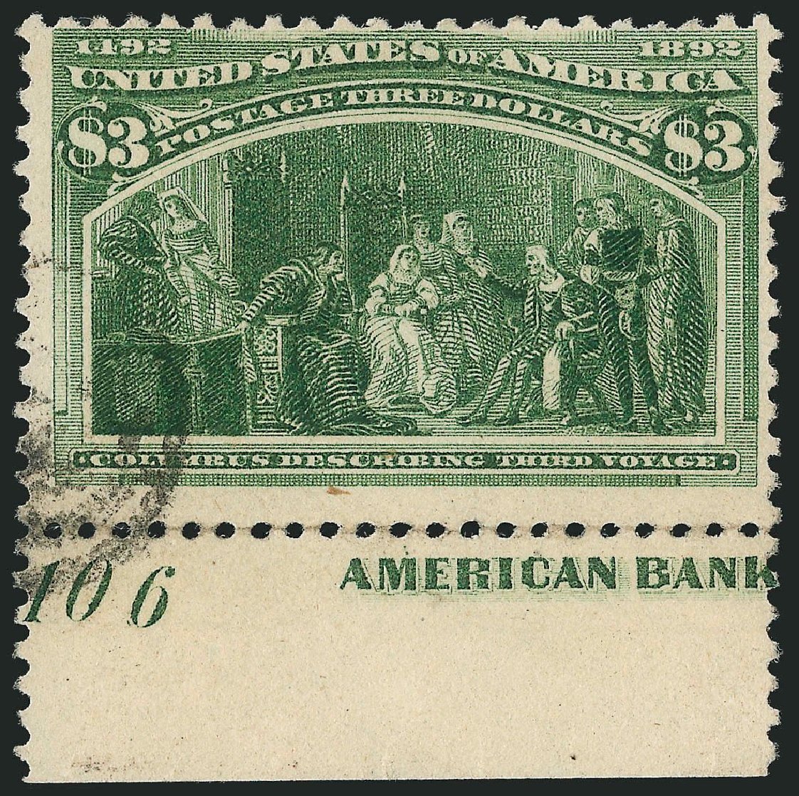 US Stamps Values Scott #243 - US$3.00 1893 Columbian Exposition. Robert Siegel Auction Galleries, Jul 2014, Sale 1077, Lot 181