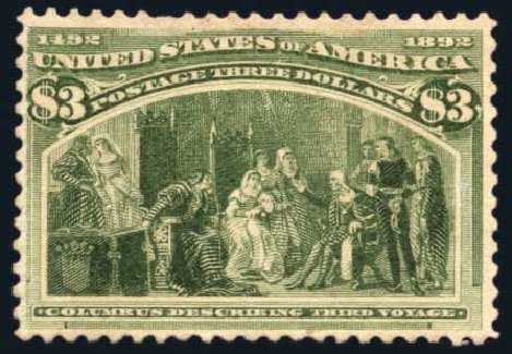 Values of US Stamp Scott Cat. 243: US$3.00 1893 Columbian Exposition. Harmer-Schau Auction Galleries, Jul 2010, Sale 86, Lot 444