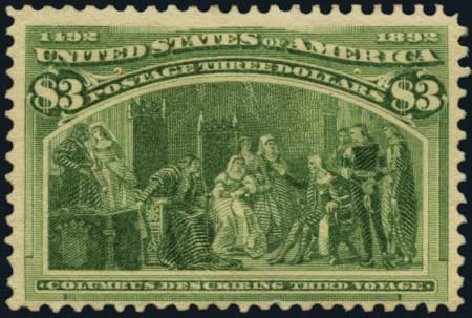US Stamps Value Scott Catalog 243: US$3.00 1893 Columbian Exposition. Harmer-Schau Auction Galleries, Oct 2011, Sale 91, Lot 234