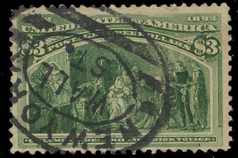 Cost of US Stamps Scott #243 - US$3.00 1893 Columbian Exposition. Daniel Kelleher Auctions, Jun 2012, Sale 630, Lot 1554