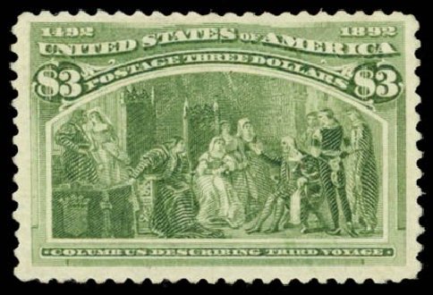 US Stamps Prices Scott # 243 - 1893 US$3.00 Columbian Exposition. Daniel Kelleher Auctions, Dec 2014, Sale 661, Lot 214